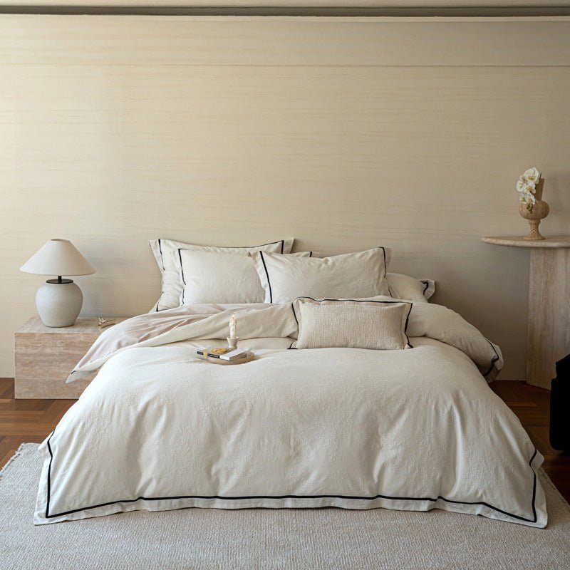 Odile Embossed Jacquard Cotton Bedding Set - Ivory Sand