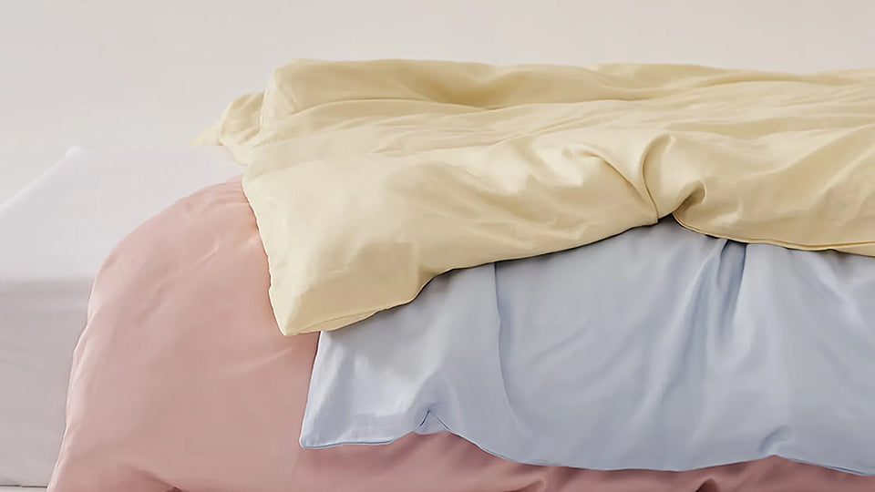 A stylish aesthetic duvet cover shot, displaying a cute checkered or floral pattern.