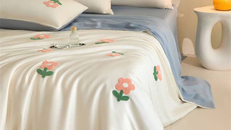 Romantic floral bedding set lifestyle shot, highlighting the cottagecore vibe and vintage botanical print.