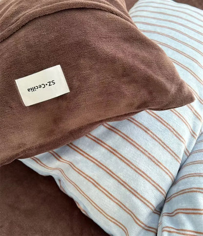 Close-up of Blue Flannel Fleece Texture and Brand Label Detail