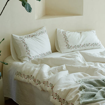 Floral Embroidered Cotton Bedding Set