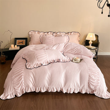 Pleated Ruffle Fleece Bedding Set