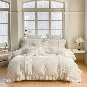 Lace-Trim Ruffle Washed Cotton Bedding Set