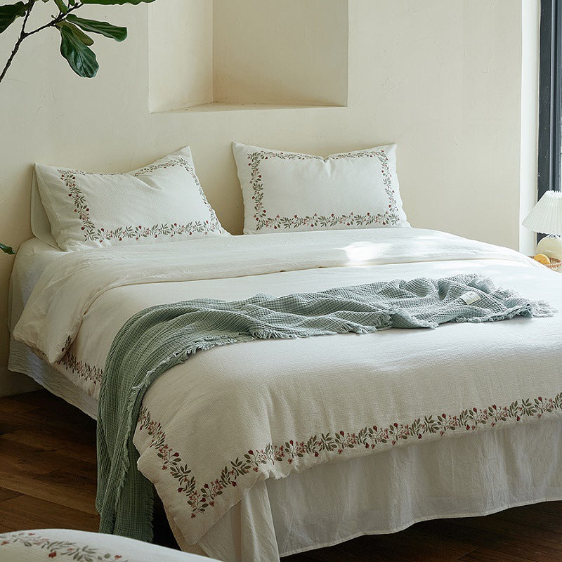 Floral Embroidered Cotton Bedding Set, Ivory Vine, bedroom view 2 - Roomden
