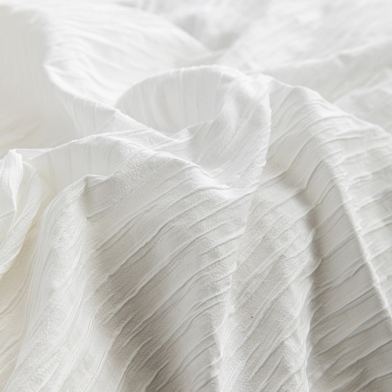 Ripple Textured Cotton Bedding Set, White & Grey, fabric and pillow detail 9 - Roomden