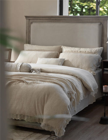 Lace Trim Ruffle Cotton Linen Gauze Bedding Set