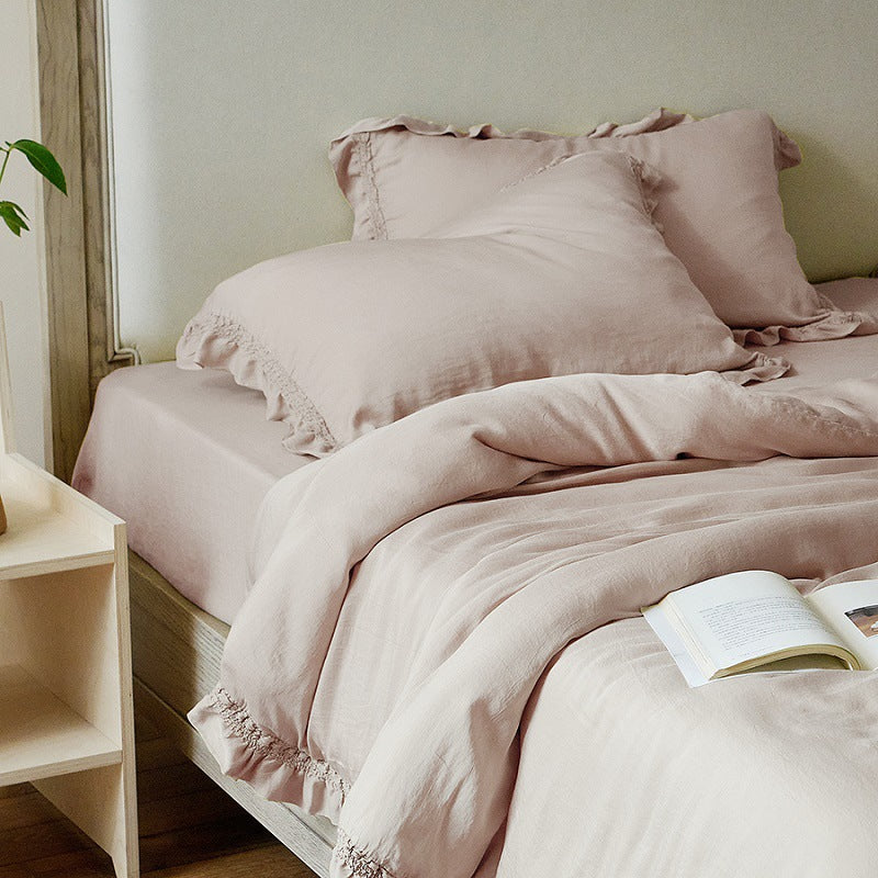 Ruffle Lyocell Bedding Set, Dusty Pink, bed arrangement - Roomden