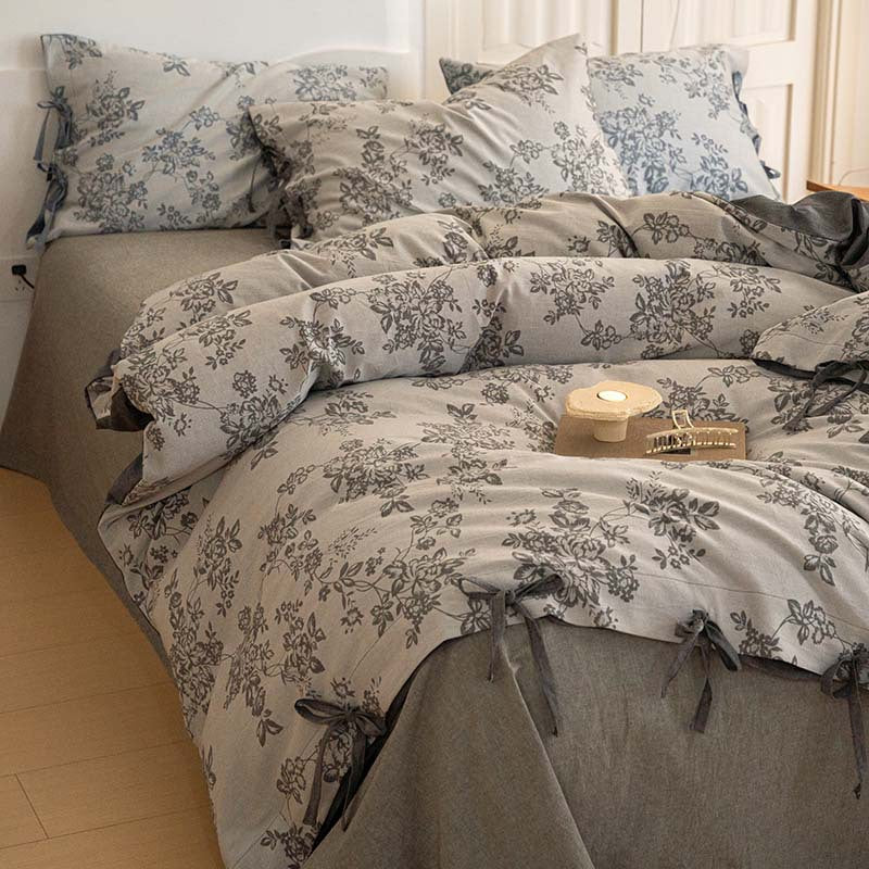 Bonnie floral cotton bedding in dark gray