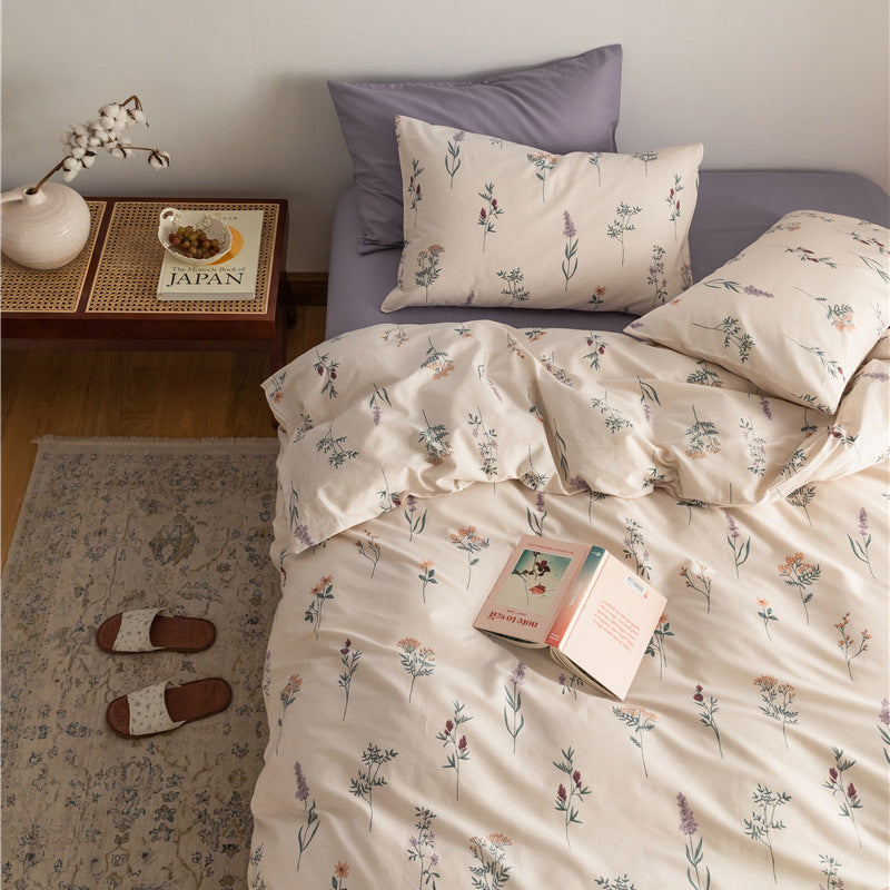 Ivory Lavender Sprig Cotton Bedding Set with coordinating bedding — view 1
