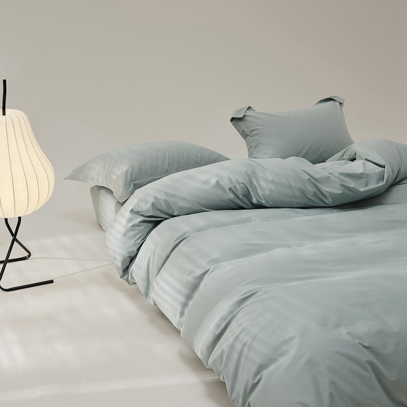 Brushed cotton bedding set – Sage Mist, side view of the bedding - Roomden