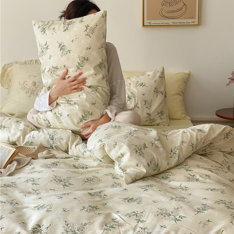 Cream Muted Botanical Cotton Bedding Set with coordinating bedding — view 1