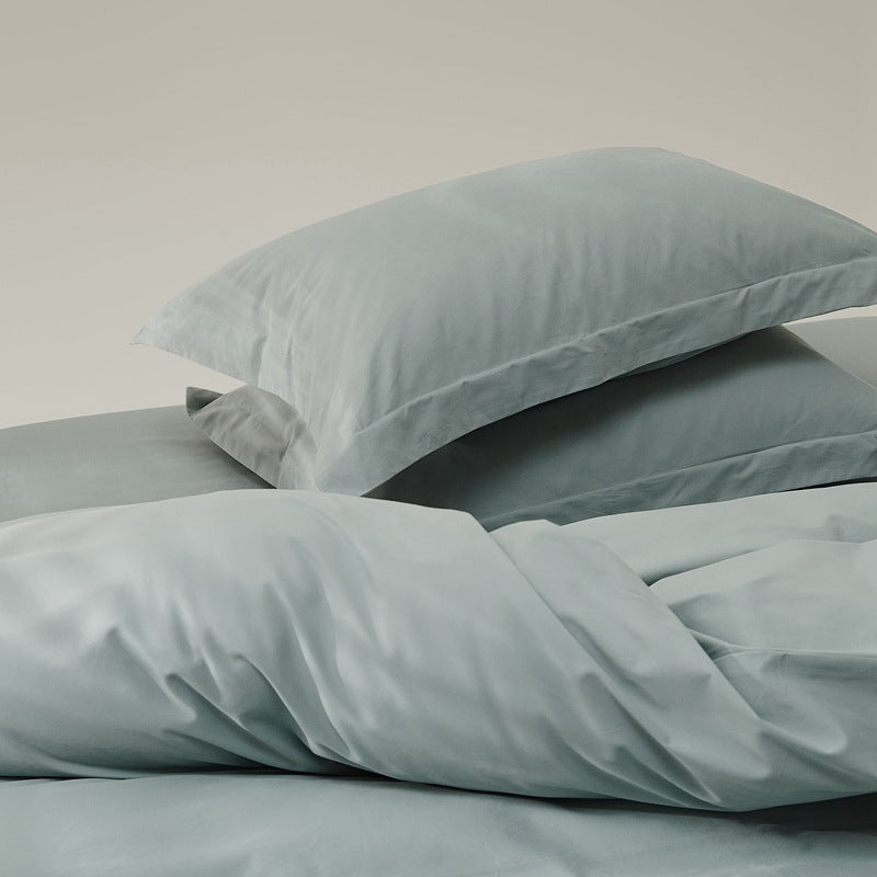Brushed cotton bedding set – Sage Mist, layered pillows - Roomden