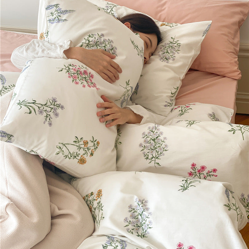 Ivory Wildflower Bouquet Cotton Bedding Set with coordinating bedding — view 1