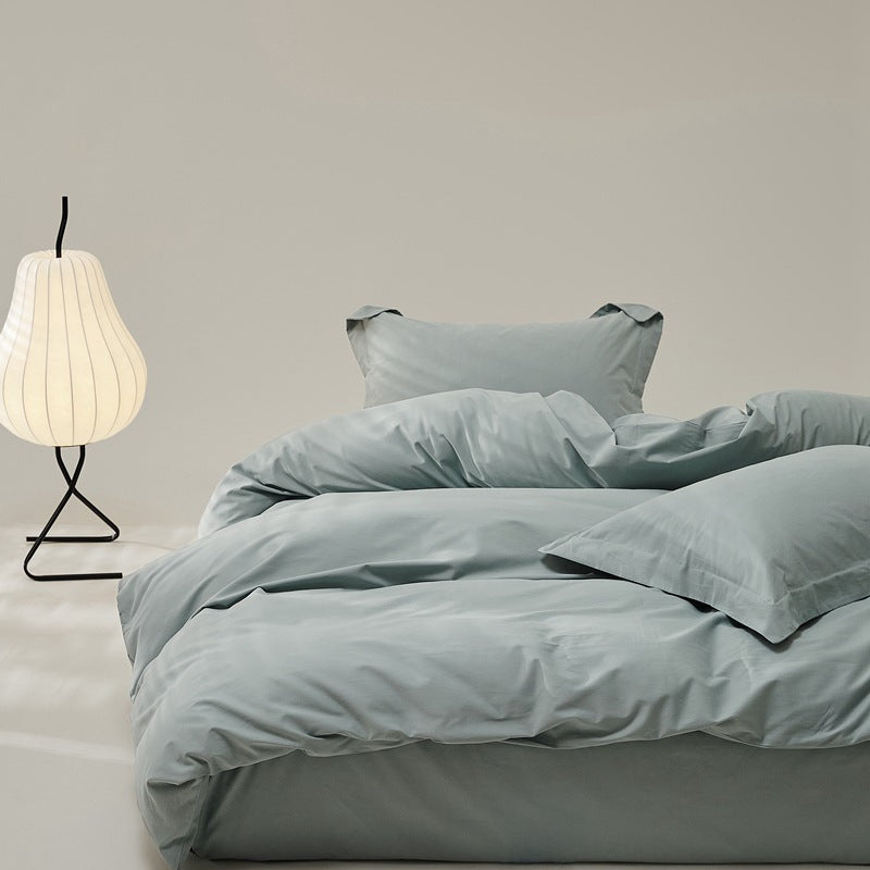 Brushed cotton bedding set – Sage Mist, front angled bed view - Roomden