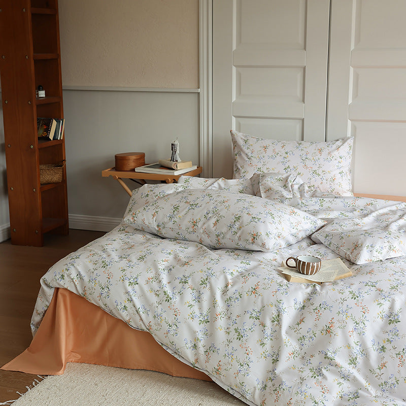 Ivory Orange Blue Blossom Cotton Bedding Set with coordinating bedding — view 1