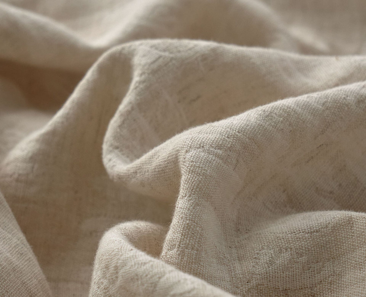 Lace Trim Cotton Linen Summer Quilt Set, Ivory Gauze, fabric and pillow detail 14 - Roomden