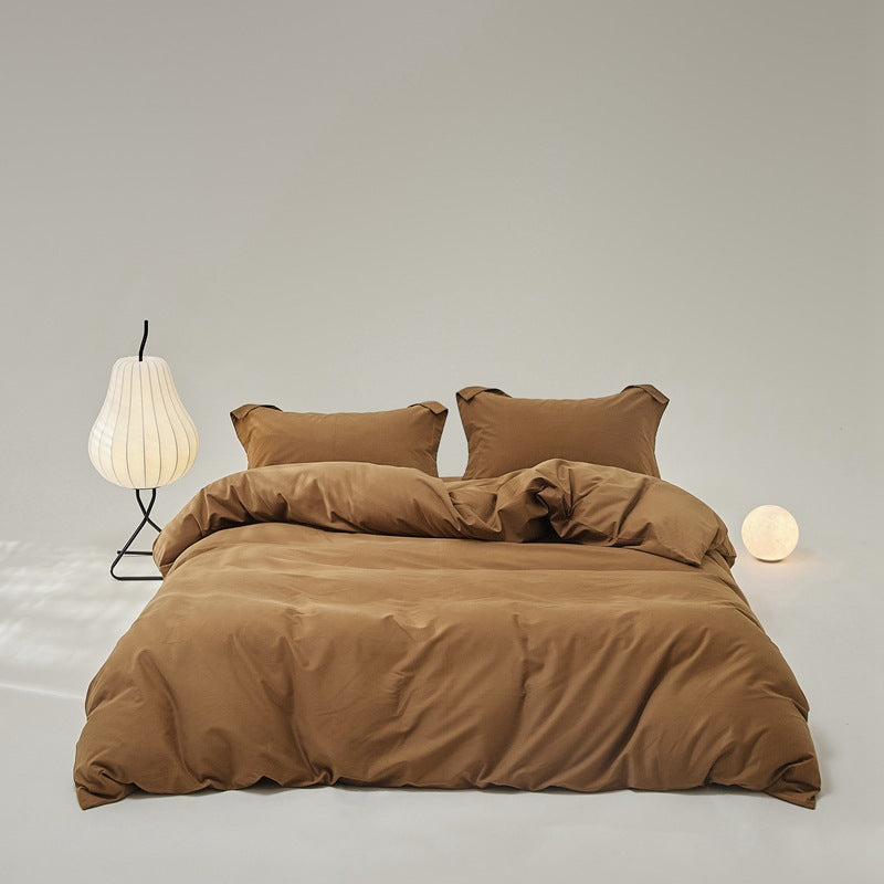 Brushed cotton bedding set – Caramel Brown, full bed arrangement - Roomden