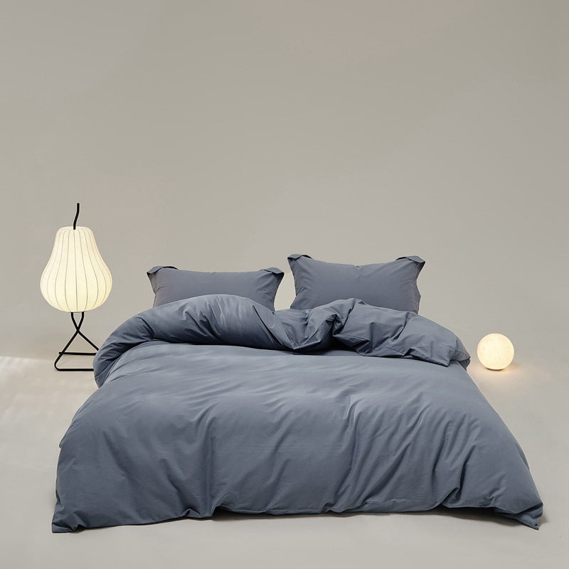 Brushed cotton bedding set – Slate Blue, full bed arrangement - Roomden