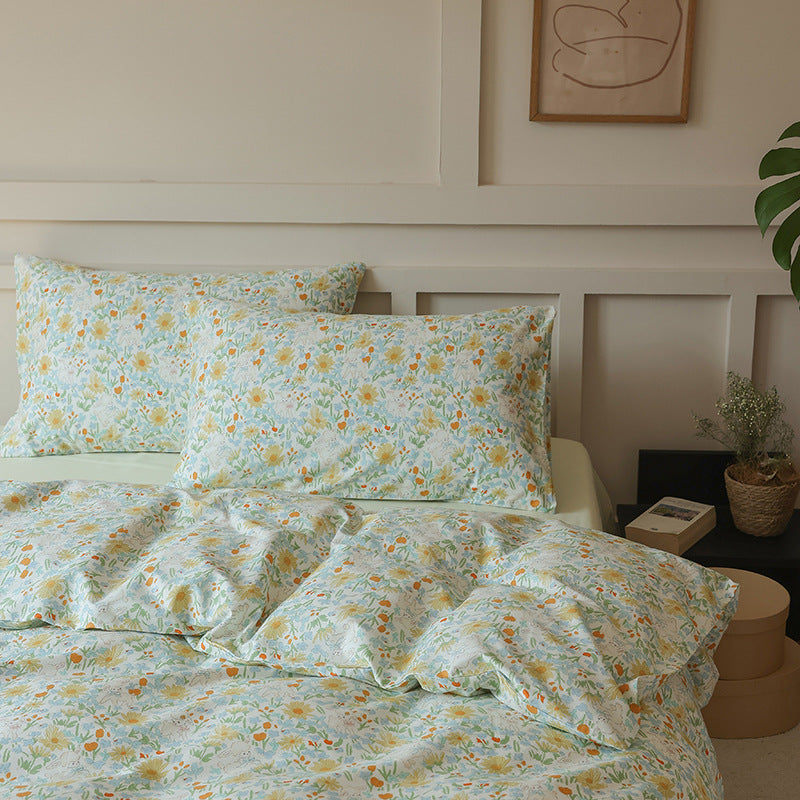Yellow and orange meadow flower cotton bedding with matching pillowcases - Roomden