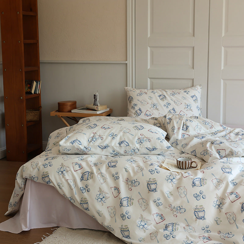 Ivory Blueberry Breakfast Cotton Bedding Set with coordinating bedding — view 1
