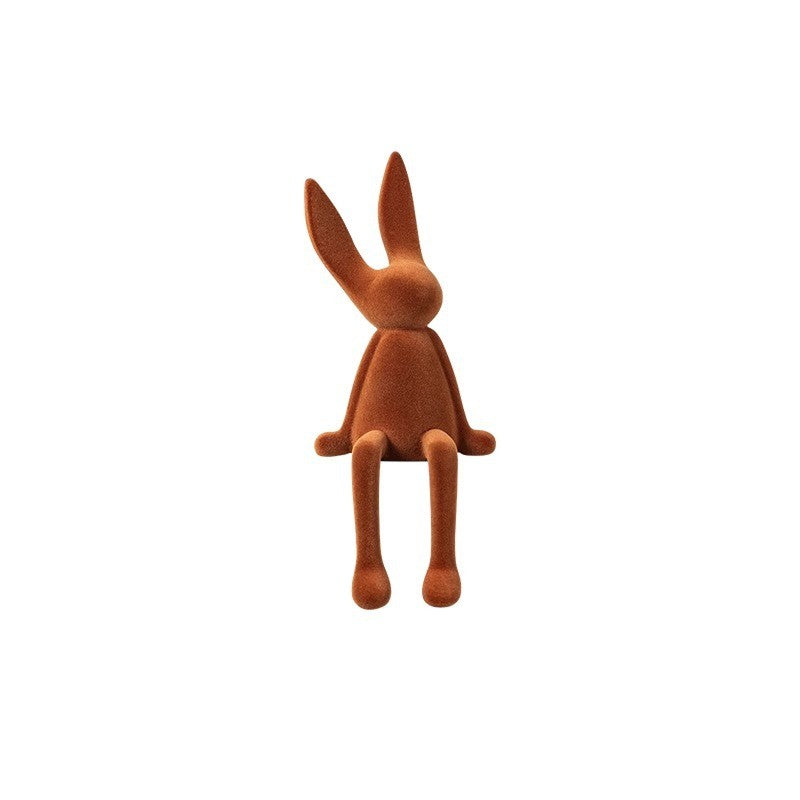 Cute Flocked Resin Long-Eared Rabbit Shelf Figurine