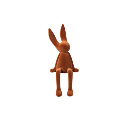 Cute Flocked Resin Long-Eared Rabbit Shelf Figurine