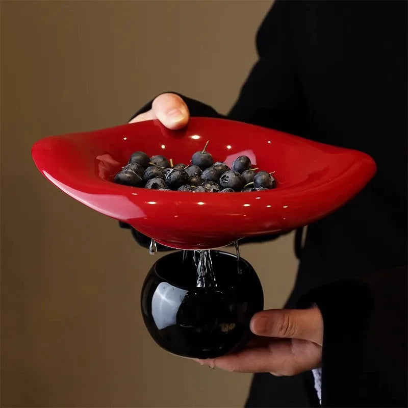 Wavy-Rim Ceramic Pedestal Fruit Bowl with Drainage Base