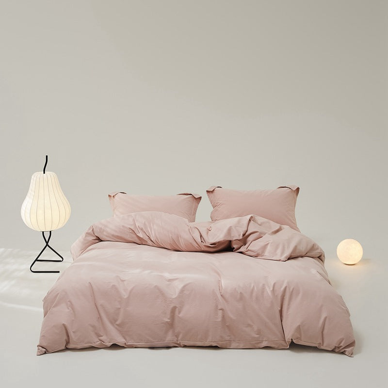 Brushed cotton bedding set – Blush Pink, full bed arrangement - Roomden