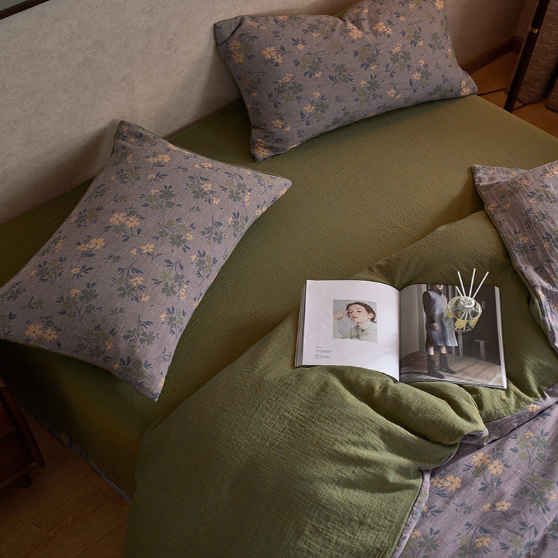 Florhaven Lilac Sprig bedding set – lilac sprig, angled view of the duvet and coordinating pillows, view 3 - Roomden