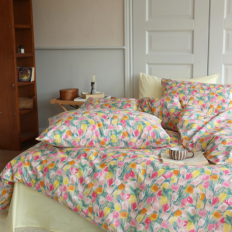 Multicolor Tulip Garden Cotton Bedding Set with coordinating bedding — view 1