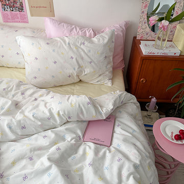 Ivory Pastel Bow Print Cotton Bedding Set