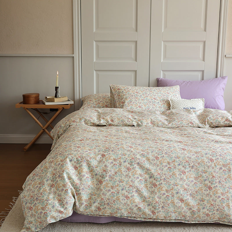Pastel Mini Floral Cotton Bedding Set with coordinating pillow styling - Roomden
