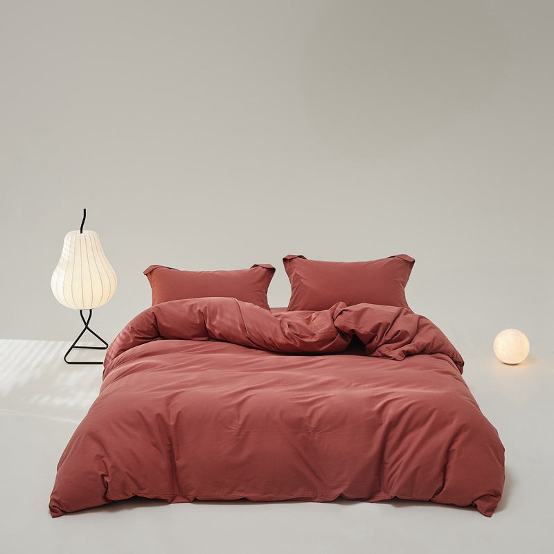 Brushed cotton bedding set – Brick Red, full bed arrangement - Roomden
