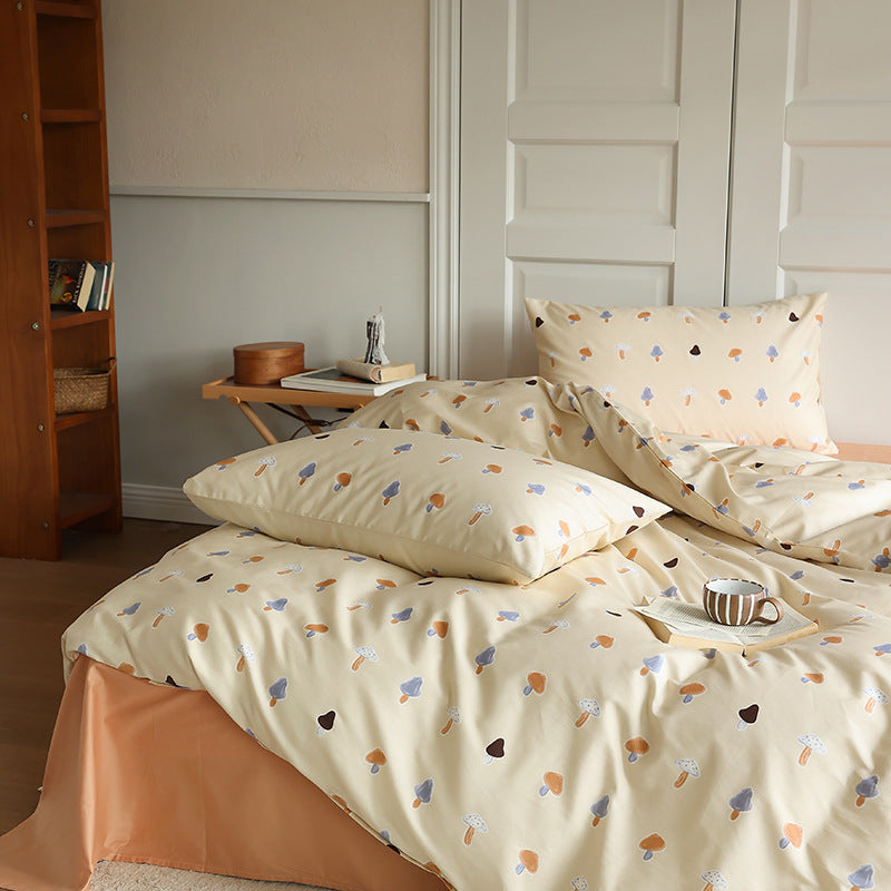 Buttercream Tiny Mushroom Cotton Bedding Set with coordinating bedding — view 1