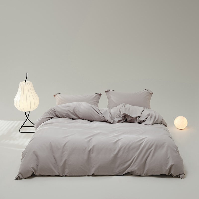 Brushed cotton bedding set – Soft Grey, full bed arrangement - Roomden