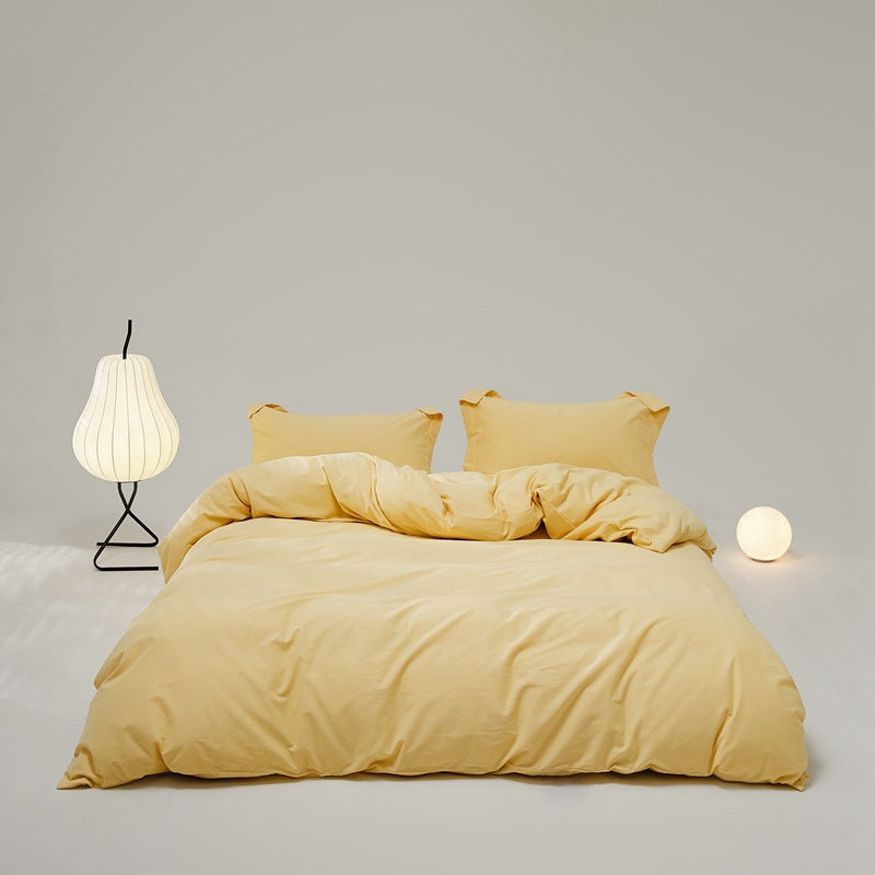 Brushed cotton bedding set – Golden Yellow, full bed arrangement - Roomden
