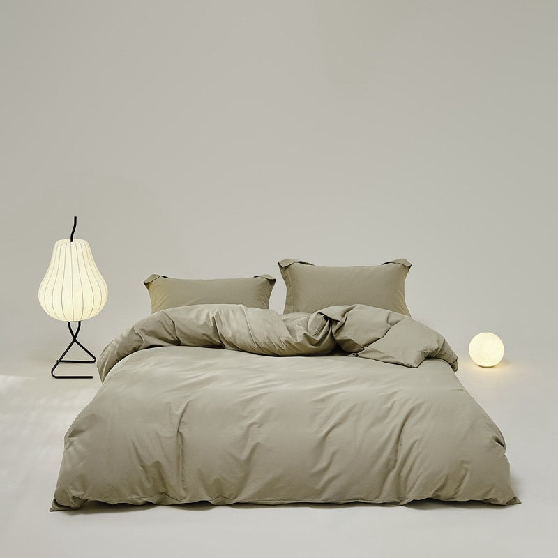 Brushed cotton bedding set – Olive Green, full bed arrangement - Roomden