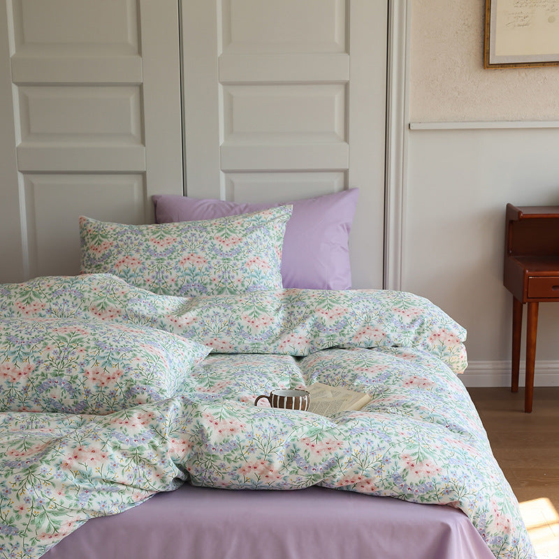 Ivory Pastel Meadow Blossom Cotton Bedding Set with coordinating bedding — view 1