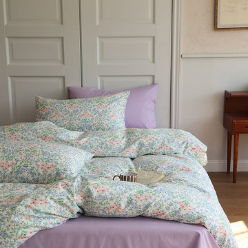 Ivory Pastel Meadow Blossom Cotton Bedding Set