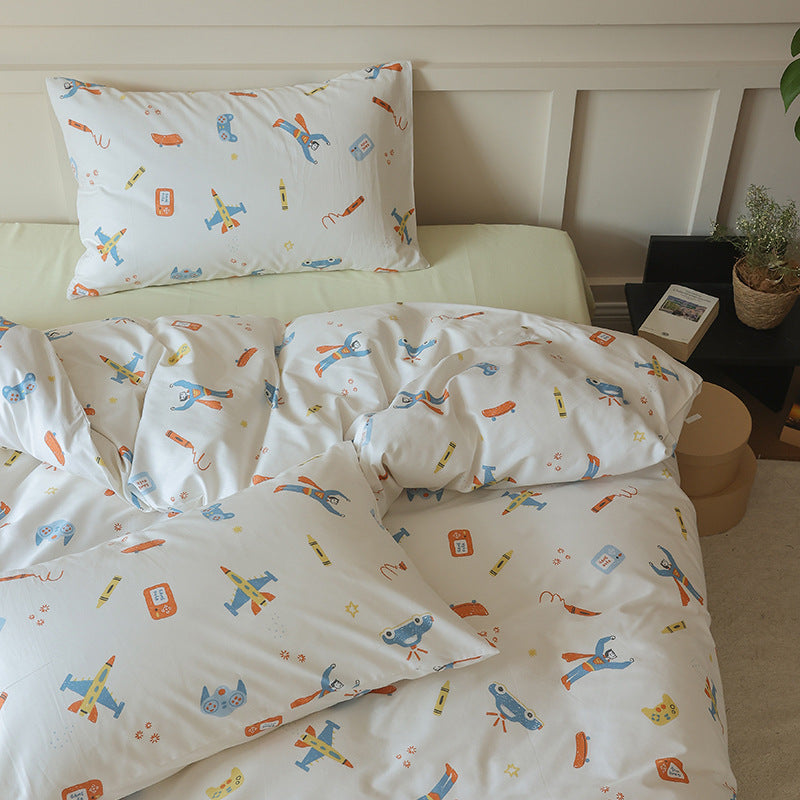 White Playtime Cotton Bedding Set with coordinating pillow styling - Roomden