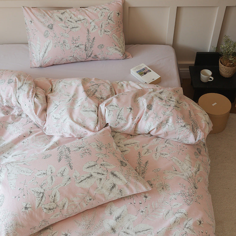 Blush Botanical Sketch Cotton Bedding Set with coordinating pillow styling - Roomden