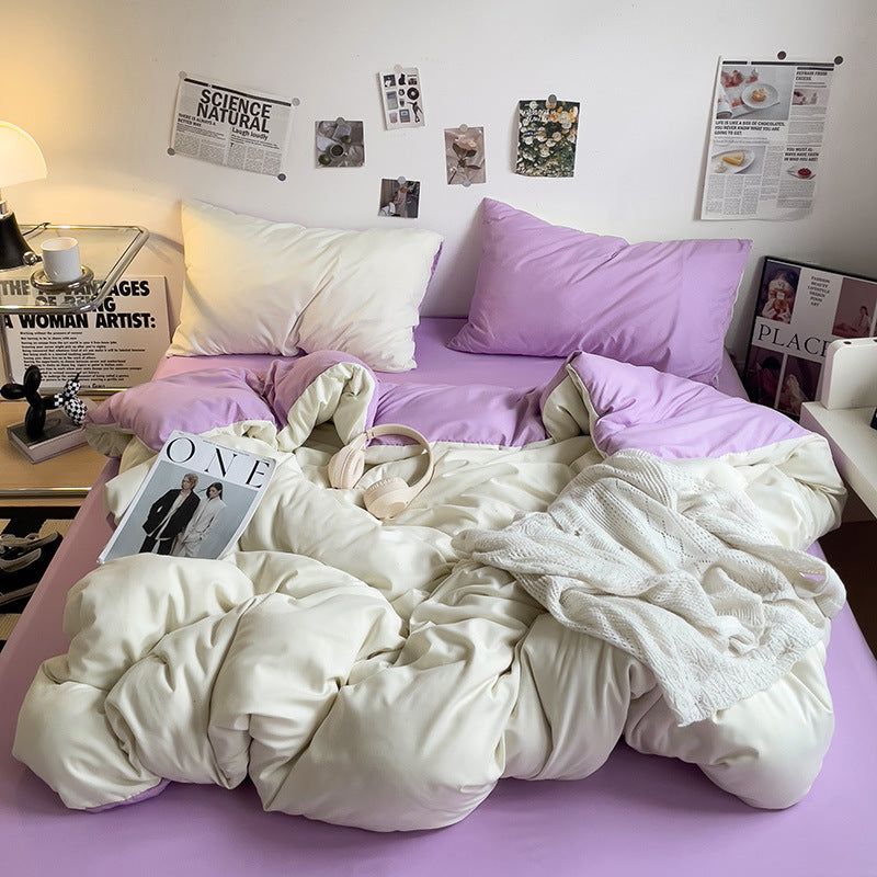 Lilac and Cream Washed Cotton Bedding Set, Petal Lilac, bedroom view 1 - Roomden