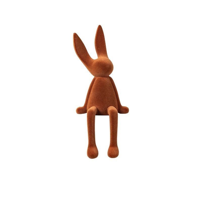 Cute Flocked Resin Long-Eared Rabbit Shelf Figurine
