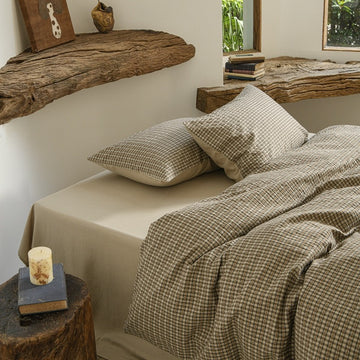 Amberlyn Taupe Mini Check Cotton Bedding Set