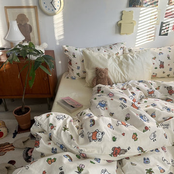 Ivory Colorful Cartoon Cotton Bedding Set