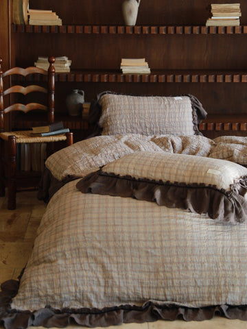 Contrast Ruffle Checked Cotton Gauze Bedding Set