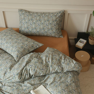 Ivory Blue Green Ditsy Cotton Bedding Set