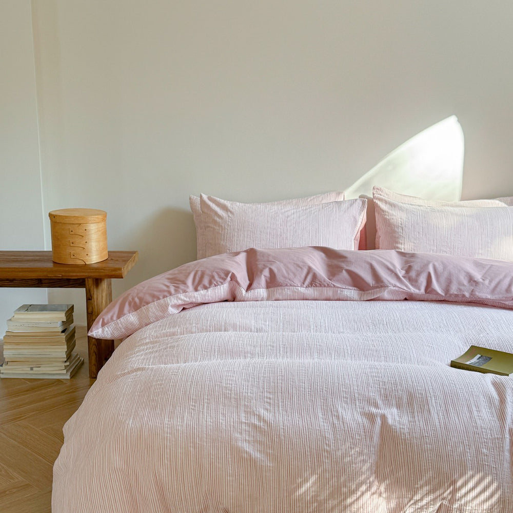 Maribel Striped Washed Cotton Bedding Set - Rosewater