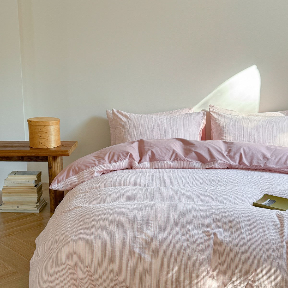 Maribel Striped Washed Cotton Bedding Set - Rosewater