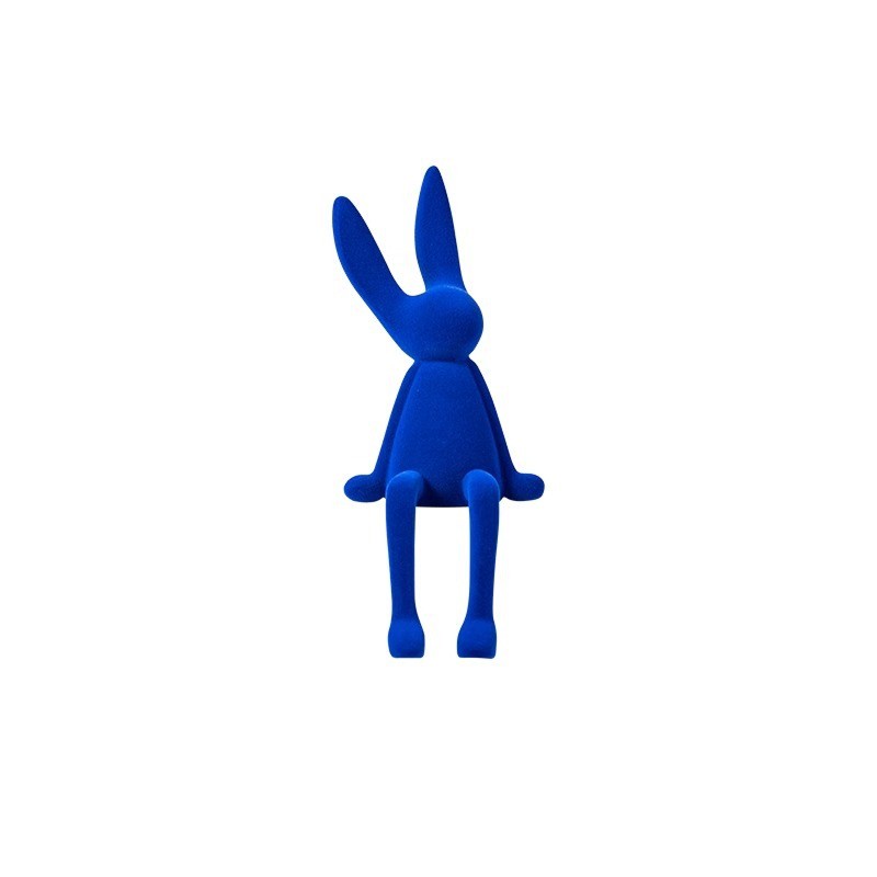 Cute Flocked Resin Long-Eared Rabbit Shelf Figurine